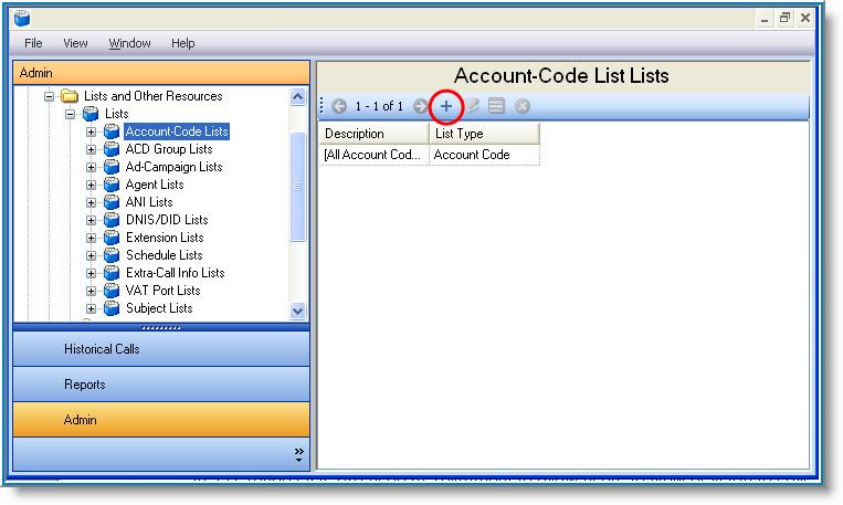 The following window will appear: Enter a description for your Account Code list.