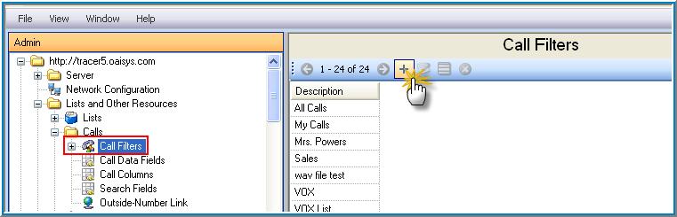 Calls Expand the Calls view to display the Call Filters view. Call Filters Call filters are used to grant permissions. Call Filters can be made up of lists.
