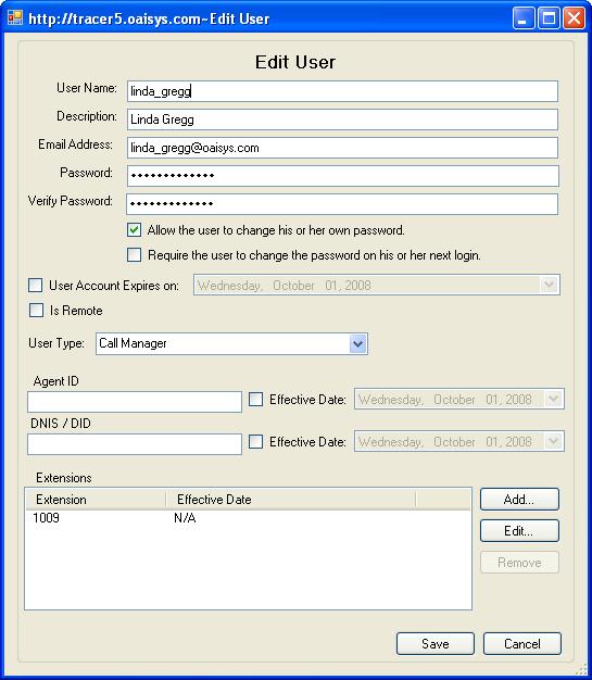 Create a New User Highlight Users in the tree view. Click on the Plus sign to display the following view: User Name: Enter a unique user name for the OAISYS Client application user.