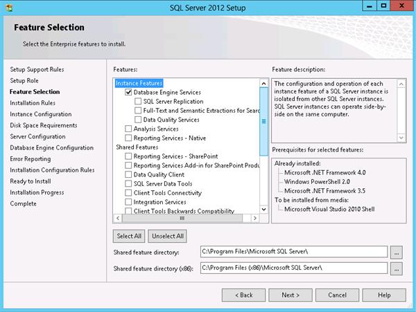 Chapter 4: Solution Implementation Figure 19. SQL Server 2012 Feature Selection in the installation wizard 7.