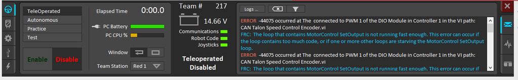 When the safety timeout expires in LabVIEW, the error message will be different See section 19 for more information. 16.15. Motor drive stutters, misbehaves? Intermittent enable/disable?