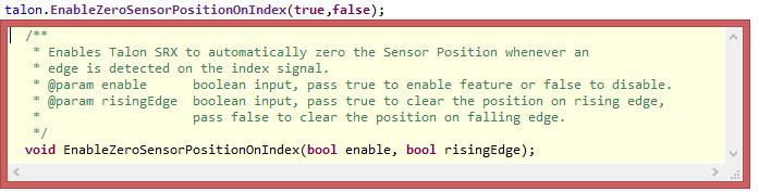 13.4. Auto Clear Position using Index Pin In addition to manually changing the sensor position, the Talon SRX supports automatically resetting the Selected Sensor Position to zero whenever a digital
