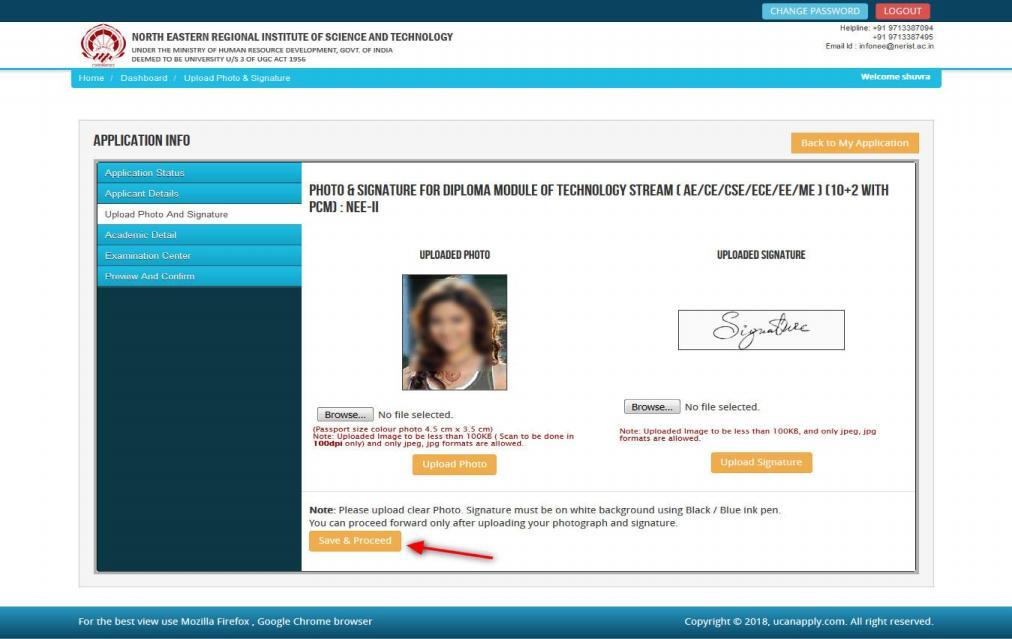 scanned passport size photograph and signature and click the button 'Upload Photo' and 'Upload