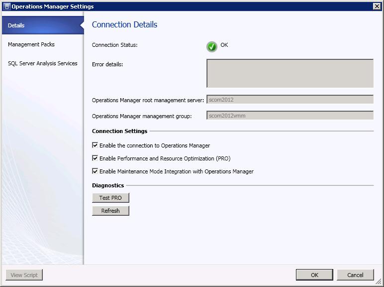3. Right-click Operations Manager Settings and click Settings. The Operations Manager Settings window is displayed, as shown in the following figure. Figure 1. Configuring PRO Tips Properties 4.