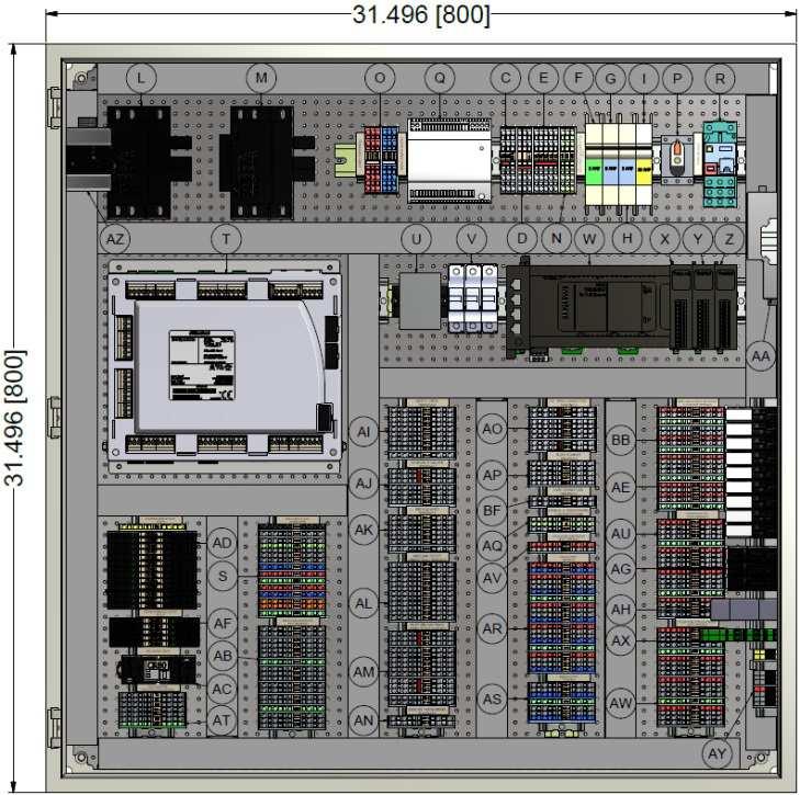 Internal Panel Parts Descriptions (continued) 32 x 32 x 10 Combustion Enclosure TS-CEx22-xE8x-x22-XXXX A- N/A B- N/A C- 120 VAC H1 power distribution terminals D- 120 VAC H2 power distribution