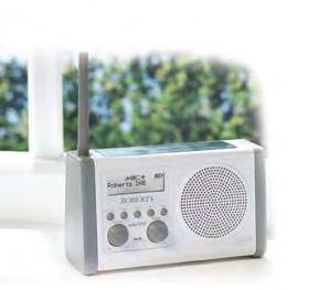Red White Solar powered DAB radio with built in rechargeable battery pack DAB radio Solar, battery or mains powered