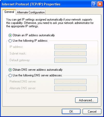 Select the Obtain an IP address automatically and the Obtain
