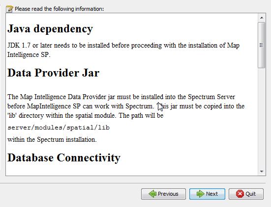Figure 3. Information dialog box. 3. Click the Next button to continue. 4. The Map Intelligence End User License Agreement dialog box will appear.
