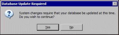 39 5. If the database requires updating, a message appears. Click Yes. A screen appears to track the update progress. Depending on the size of your database, this process may take several minutes. 6.