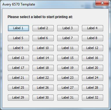 Figure 14: Selec ng the label print start posi on Clicking a label star ng point will open the printer selec on screen. Select the printer and click OK to print.