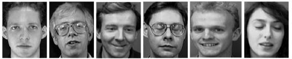 Fig.2 The six sample images in the ORL face database Fig.3 The six sample images in the YALE face database Fig.4 The six sample images in the FERET face database 4.