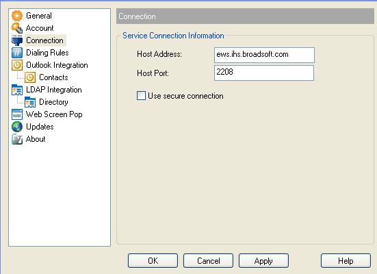 3.3 Connection Page The Connection page allows you to specify the network address of the Accella server that Toolbar connects to.