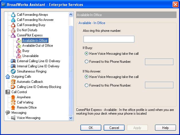 4.1.9 CommPilot Express CommPilot Express allows you to manage your personal services using four configurable profiles. These profiles control your incoming calls automatically.