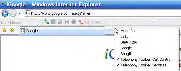 5 Toolbar Not Visible in Internet Explorer If the Toolbar Toolbar is not visible in Microsoft Internet Explorer, follow these steps: 1) Right-click an empty area of the Toolbar region in Explorer.