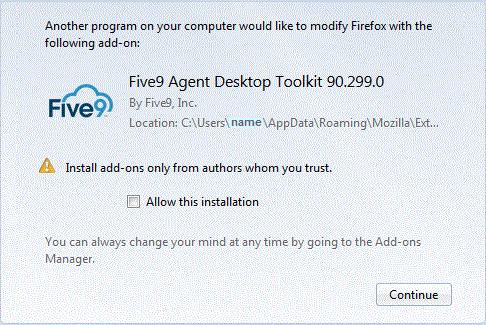 Installing and Using the Five9 Adapter for Velocify Activating the Five9 Softphone Toolbar Firefox Before starting the softphone for the first