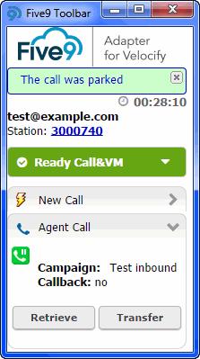 Processing Calls Managing Calls on Hold and Parked Calls Parked call notification. New call tab.