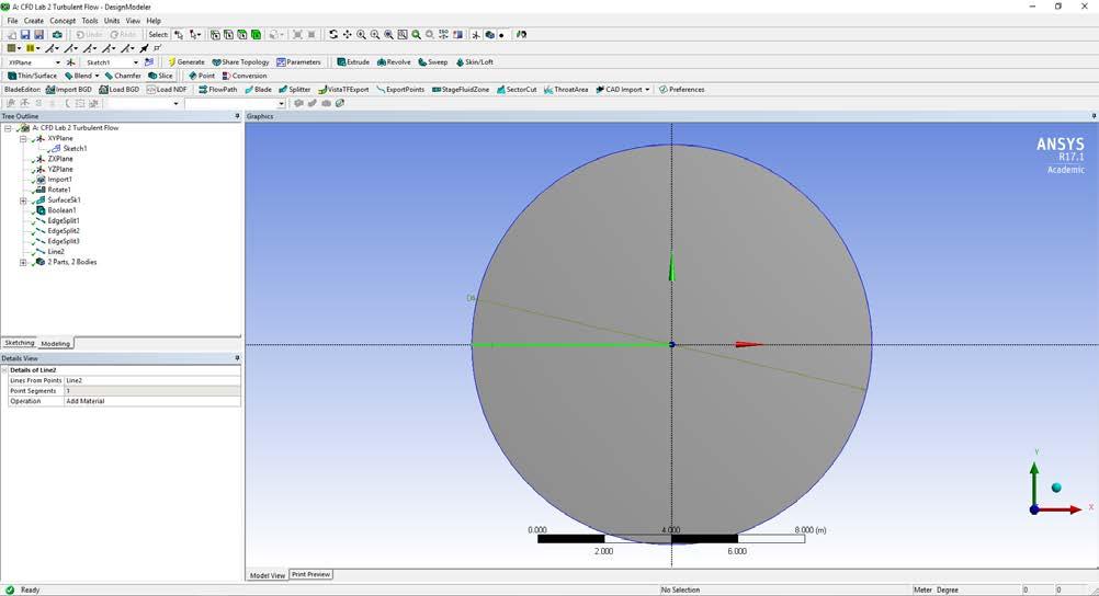 4.15. Concept > Lines From Points. Draw a line from the point on the circle to the point on the airfoil making sure to hold Ctrl while doing so.
