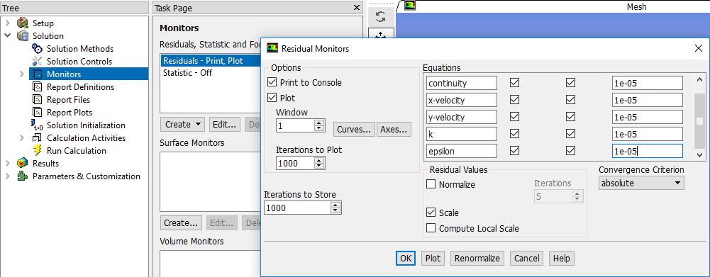 6.10. Solution > Monitors > Residuals Print, Plot > Edit.