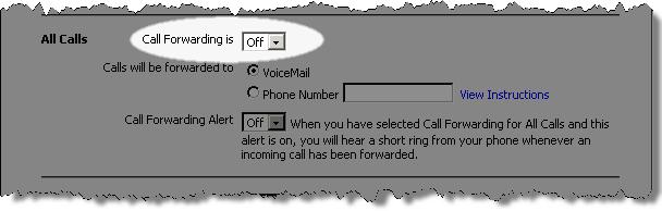 6. In the appropriate section, click the Call Forwarding is drop-down menu and select the status you would like. To activate the feature, select On from the list.