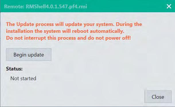 System Settings App Updating via Local Device You can update the VisuNet RM Shell by using a local device (USB pen drive) with the current update files. Updating via local device 1.
