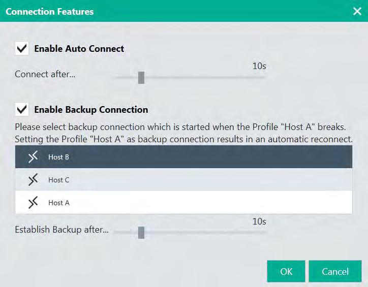 Profiles Management App Example 2 Connecting Continuously to More Than One Host (via "Backup Connection" Feature) In this example, the RM connects automatically to a predefined host A.