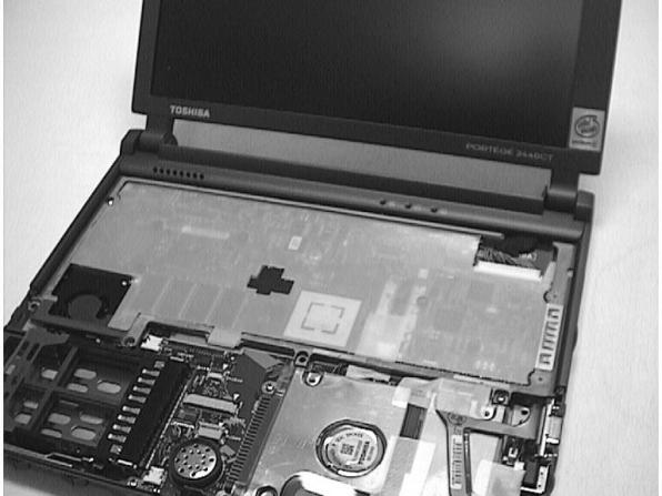 DISPLAY ASSEMBLY and UPPER COVER REMOVAL Display assembly PJ300 Insulator M2x6 black 1. Turn the computer upside down as shown. 2.