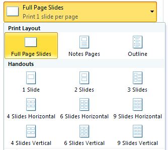 PowerPoint provides a variety of Print options such as automatically previewing your document and selecting specific formats in which your slides will print.