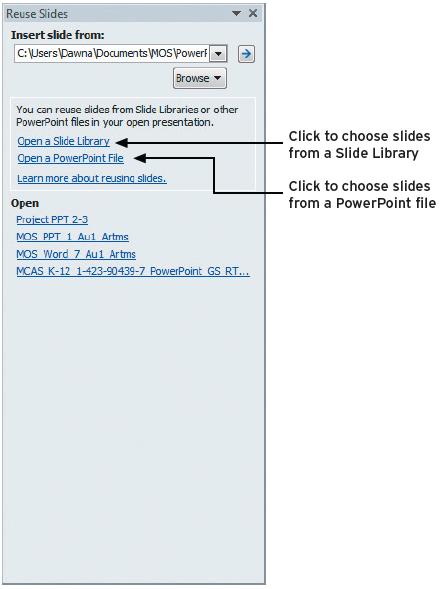 Create a New Presentation from an Outline Ribbon and Shortcut Methods Reuse slides from a saved