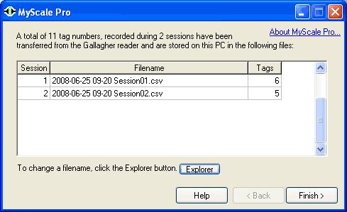 4. Once the transfer is finished, click Next to review the session file names. This screen displays the sessions transferred from the SmartReader to the computer. 5.