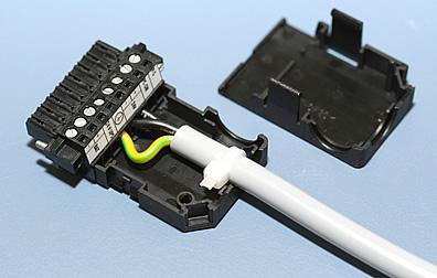 5 mm 2. So the connector is fitted to the cable: 1. Strip insulation from the cable ends (Length of stripped conductor is 8 9 mm). 2. Screw together the cable ends in the 8-pole plug connector in accordance with wiring diagram.
