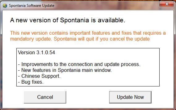 The new version notification for Spontania Mobile will be