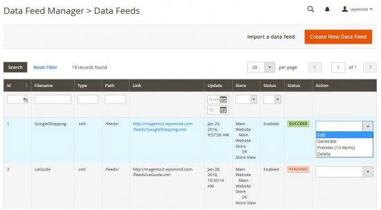 Configure your data feeds with Data Feed Manager To create and configure your data feeds, go to Products > Data Feed Manager > Data Feeds. Your data feeds will be listed according to IDs.