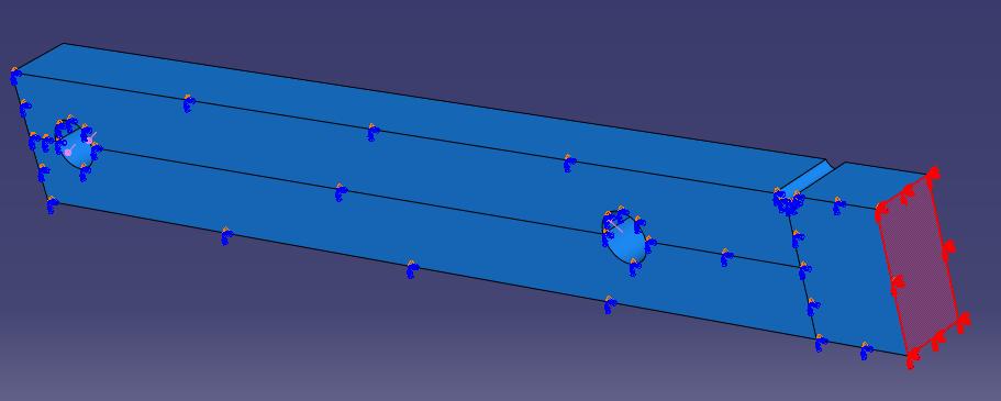 Region of application of the x-symmetry boundary condition to the notched geometry. Figure 82. Region of application of the cantilever boundary condition to the notched geometry.