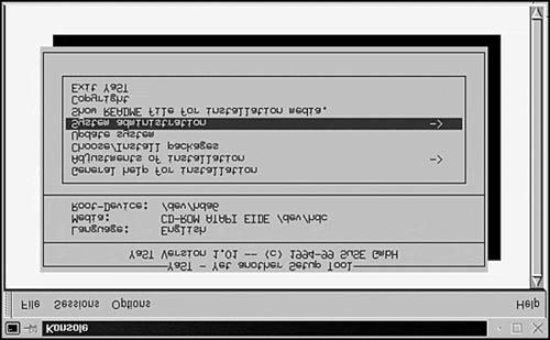 Figure 18.2. YaST running in Konsole. From the main menu, select the System Administration option.