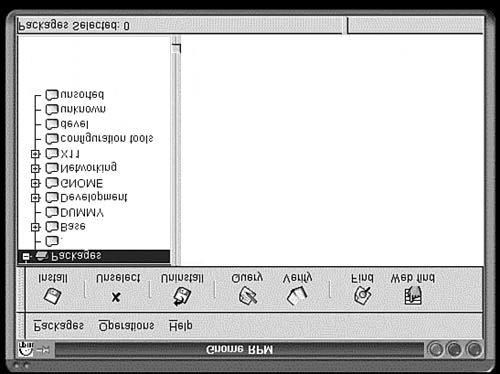 Graphical RPM: Gnome-RPM Gnome-RPM provides a graphical interface to the RPM system for those running the X Windows system.