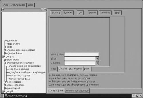 This takes you to the Volume Specification tab page, shown in Figure 19.24, which consists of four tab pages named Base, Options, Dos options, and Misc. Figure 19.24. Volume Specification tab. Notice the Partition combo box on the Base tab.