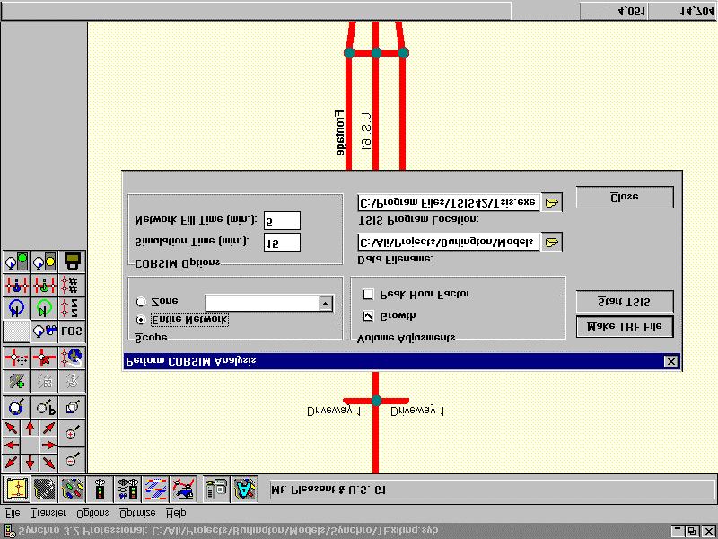 4. Input File Generation The data entry for generating the CORSIM input file of the base simulation model is completed at this point. Choose Transfer from the Synchro s toolbar.