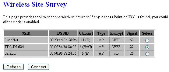 4.4.4 Site Survey Click on the Site Survey link under the Wireless menu.
