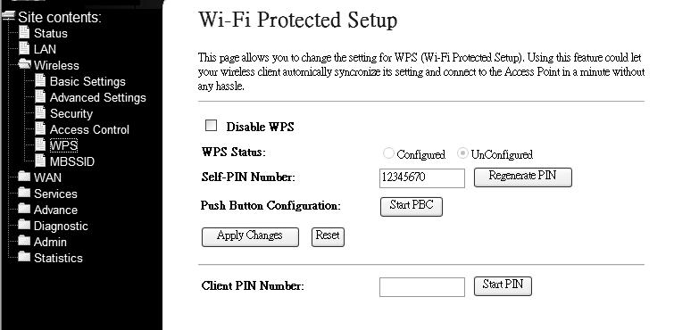 3.2.5 WPS WiFi Protect Setup (WPS) is a push button or pin to simplify to secure network set-up.