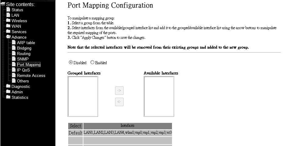 3.5.5 Port Mapping This page is to manipulate a mapping