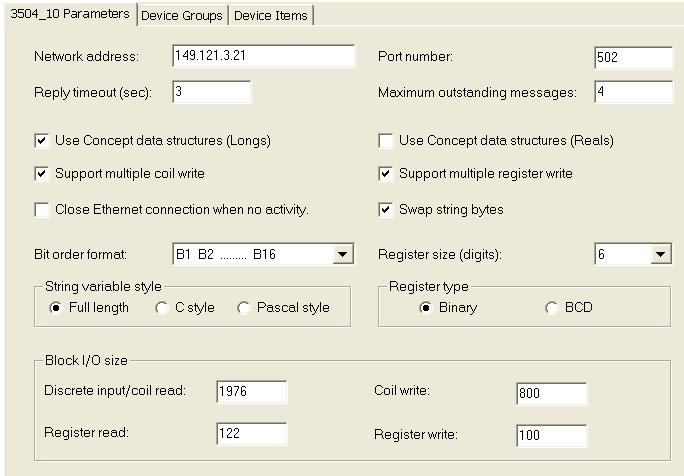 Figure 4 Modbus PLC Object Parameters To add a Device Group, select the Device Groups tab, right click anywhere in the cell areas and select Add as shown in Figure 5.
