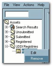 Removing a UDDI Registry This procedure is performed in the Asset Editor. 1. Open the UDDI Regstries folder in the file tree. 2.