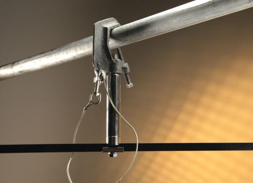 The Imara S100 and S60 Yoke Mount can mount to a stand or hang from a studio grid via a standard junior pin or Junior Pin Assembly for