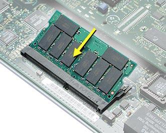 Replacement Note: When installing the DIMM, be sure to insert it at an angle into the DIMM connector.