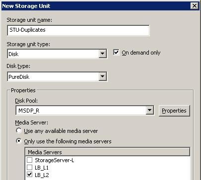 Configuring deduplication About MSDP optimized duplication within the same domain 138 Figure 5-3 Storage unit settings for duplication to MSDP_R If you use the remote node for backups also, select