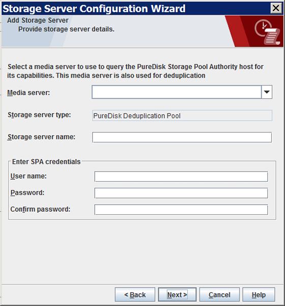 Configuring deduplication Configuring a storage server for a PureDisk Deduplication Pool 90 4 On the Add Storage Server panel, select or enter the appropriate information.