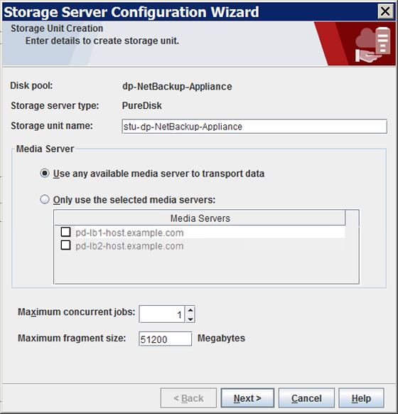 Configuring deduplication About disk pools for NetBackup deduplication 98 12 Enter the appropriate information for the storage unit.