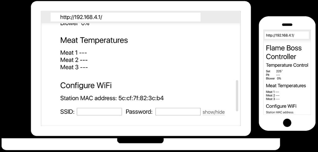 SETTING UP WIFI WiFi Setup / Web Browser (Computer or Mobile Device) 1. With your Flame Boss device set to Access Point Mode (directions on pg.