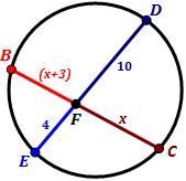Find the most appropriate value for x in each of the diagrams below 5. 6. Segments of Secants Consider the intersecting segments of secants EC and AC that intersect at point C.