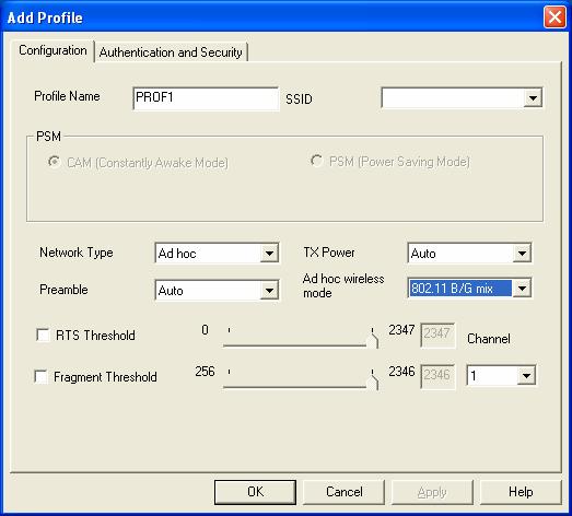 Parameter Profiles List Description The profiles list display all the profiles and the relative settings of the profiles including Profile Name, SSID, Channel, etc.